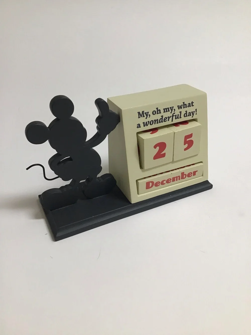 Disney Hallmark Mickey Mouse Silhouette Figure Wood Block Desk Calendar Vintage